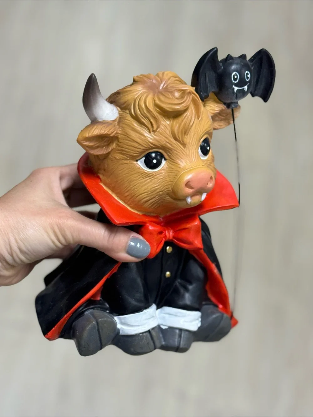 Halloween Vampire Bull Figurine - Orange and Black Decorative Accent
